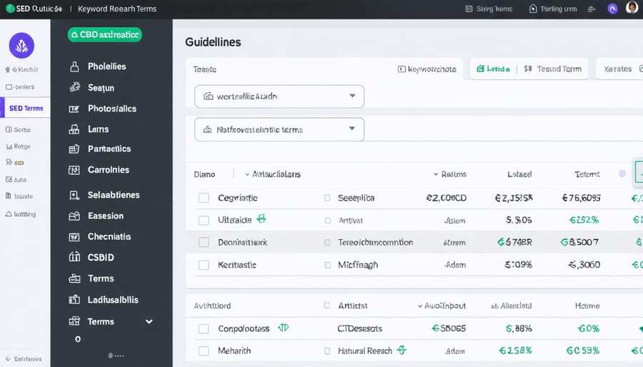 SEO keyword research tools showing CBD product keyword analysis